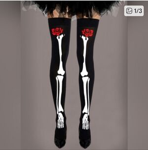 NWOT Skeleton Bone Rose Over Knee Stockings
